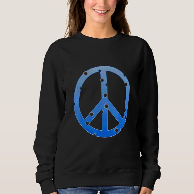 Camiseta Sinal de Paz Azul Com Buracos de Bala Salve a Paz (Frente)
