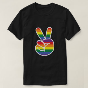 Camiseta Sinal de paz brilhante do orgulho do arco-íris
