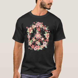 Camiseta Sinal de Paz Brilhante Flores Coloridas dos anos 7