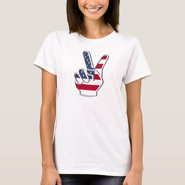 Camiseta Sinal de paz com bandeira americana (Frente)