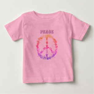 Camiseta Sinal de paz com flores coloridas, texto