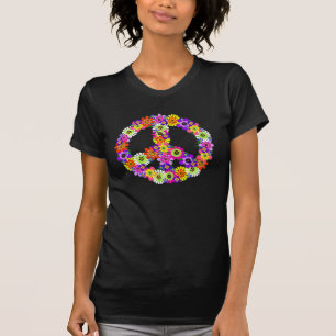 Camiseta Sinal de paz cortagem floral na turquesa