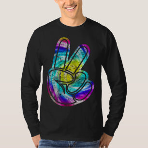 Camiseta Sinal de paz da mão vintage legal Tie Dye desgasta