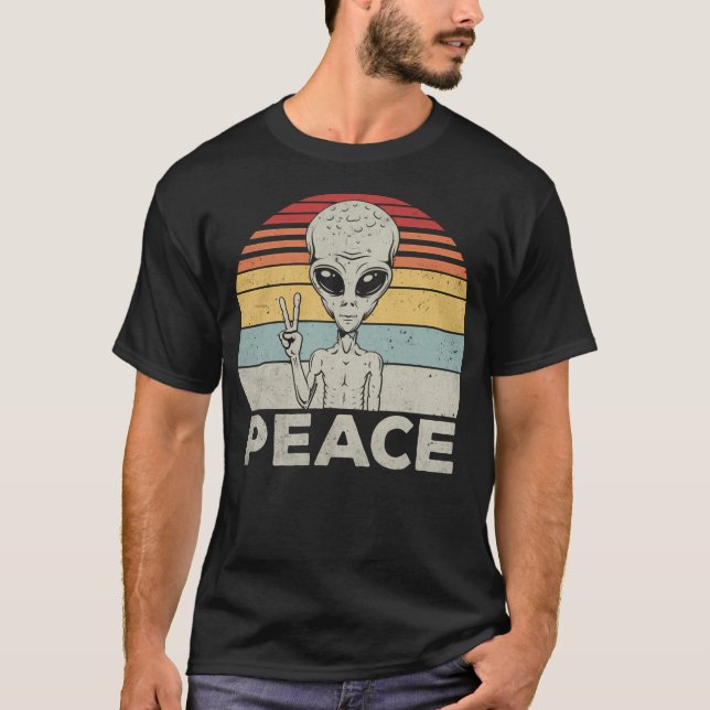 Camiseta Sinal de Paz de Alien Divertido (Frente)