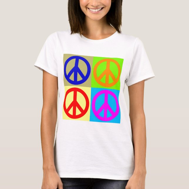 Camiseta Sinal de Paz de Pop de Quatro Cores (Frente)