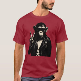 Camiseta Sinal de Paz do Chimpanzé Rebelde em Couro