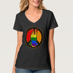 Camiseta Sinal de Paz e Vitória Tolerância ao Amor LGBT