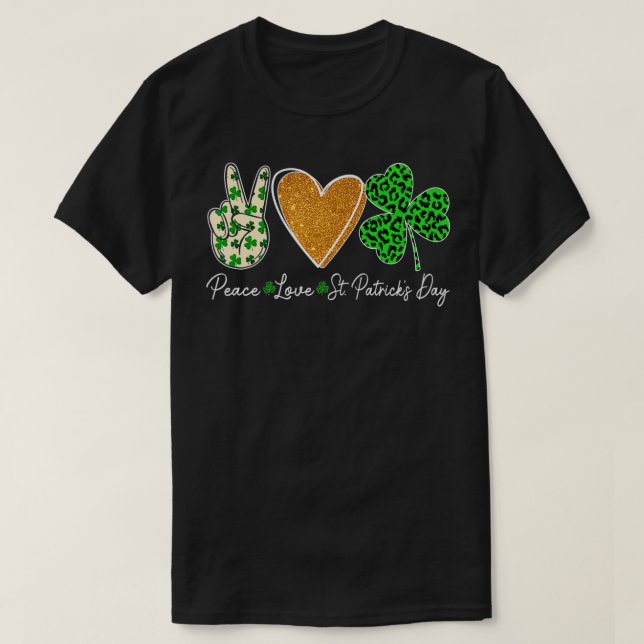 Camiseta Sinal de Paz Engraçado Coração Shamrock Peace Love (Frente do Design)
