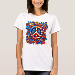 Camiseta Sinal de paz EUA-4 de julho-Groovy