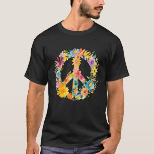 Camiseta Sinal de Paz Flores de Amor do Mundo Hippie Groovy