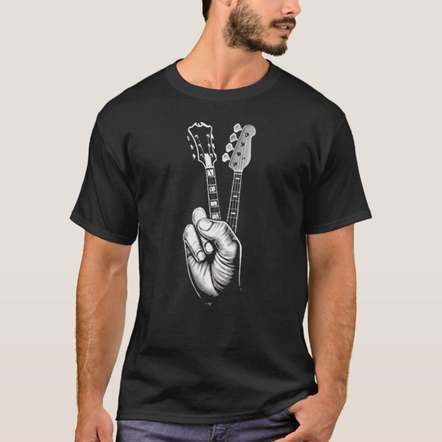 Camiseta Sinal de Paz Guitarrista Dedos Contra Violão Músic (Frente)