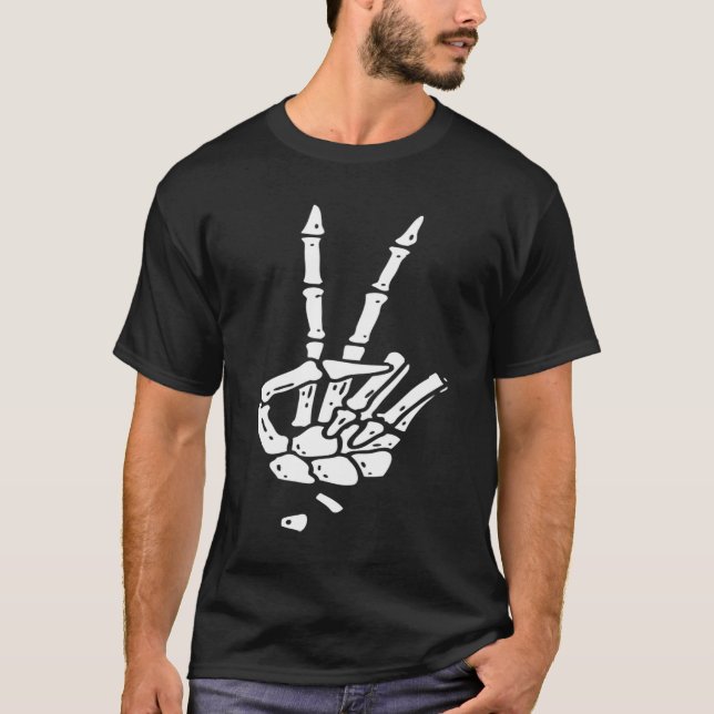 Camiseta Sinal de Paz - Mão de Esqueleto (Frente)