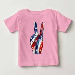 Camiseta Sinal de Paz Patriótico com Mão Acenando Padrão da