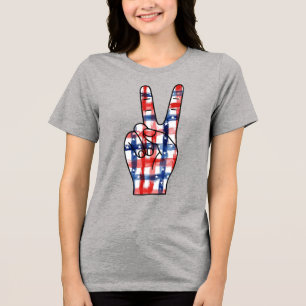 Camiseta Sinal de Paz Patriótico Mão Abstrata Padrão Bandei
