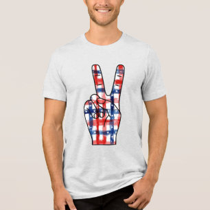 Camiseta Sinal de Paz Patriótico Mão Abstrata Padrão Bandei