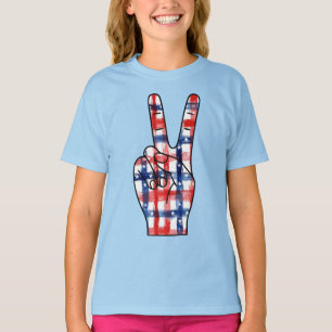 Camiseta Sinal de Paz Patriótico Mão Abstrata Padrão da Ban