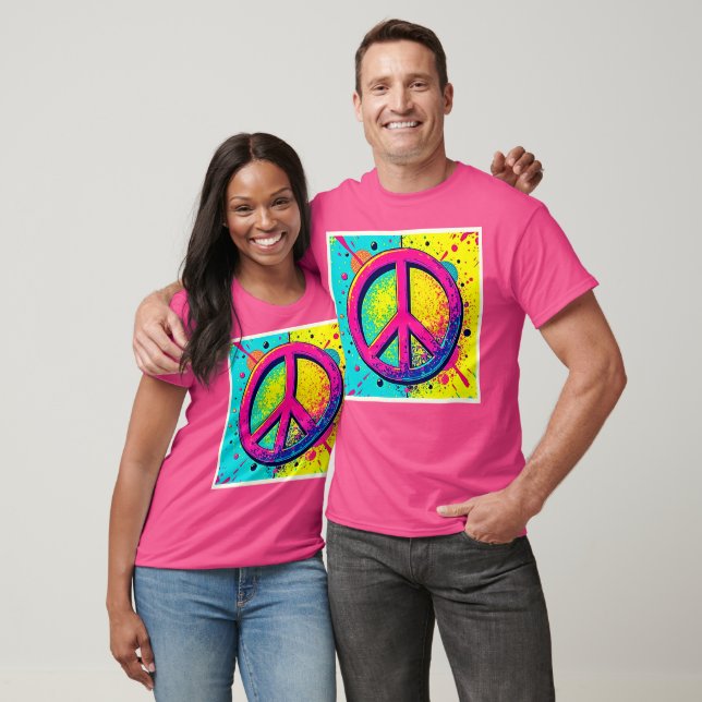 Camiseta Sinal de Paz Retro Colorido (Unissex)