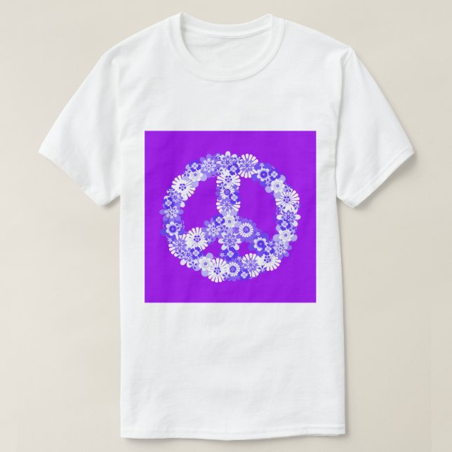 Camiseta Sinal de Paz Roxo Floral (Frente do Design)