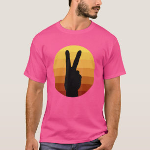 Camiseta Sinal de Paz Silhueta Mão Mulheres Pôr do Sol Pa