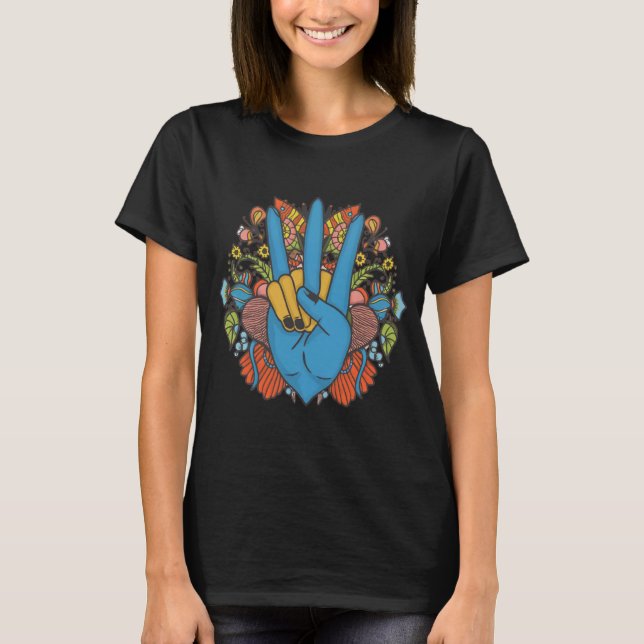 Camiseta Sinal de Paz T Shirt | Hippie Costume de 70 (Frente)