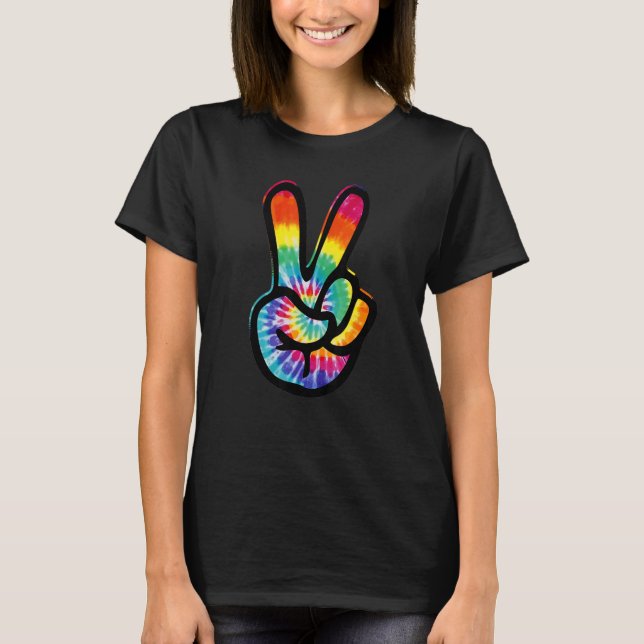 Camiseta Sinal de Paz Tie Dye Hippie Figurume 60s 70s (Frente)