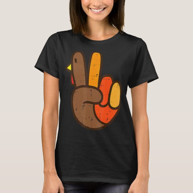 Camiseta Sinal de paz Turquia Ação de Graças Legal Hippie (Frente)