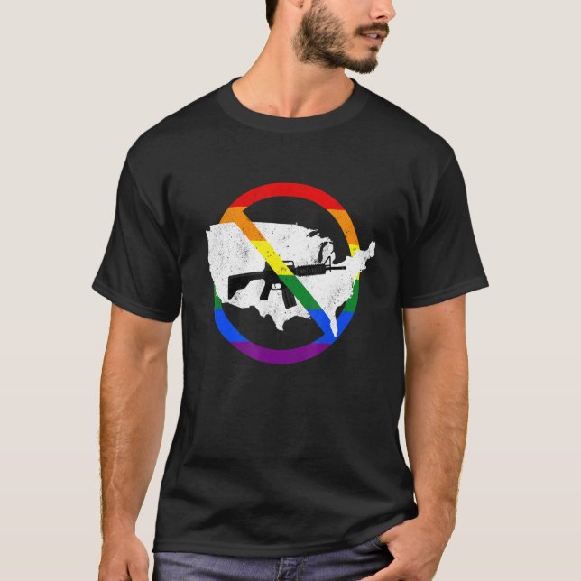 Camiseta Sinal de Proibição de Arma de Assalto Mapa dos EUA (Frente)