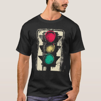 Camiseta Sinal de Semáforo Vintage Parar Siga Vermelho Amar