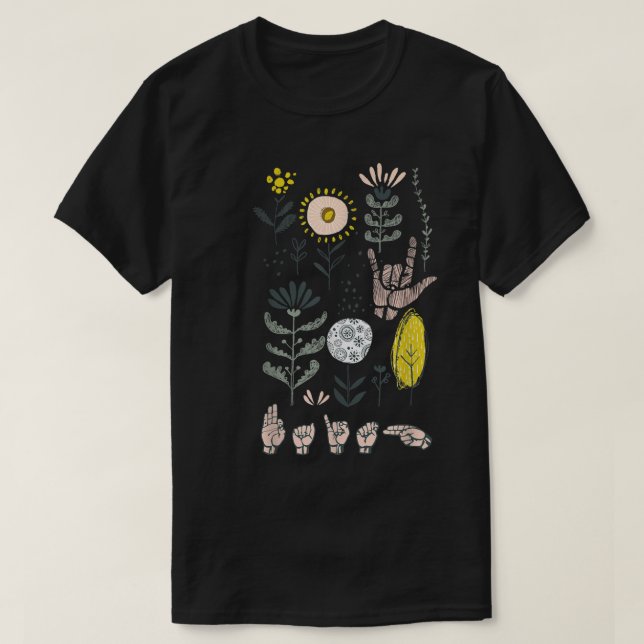 Camiseta Sinal de surdo ASL Fé Christian Boho Floral (Frente do Design)