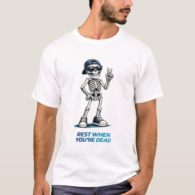 Camiseta Sinal de Vitória Esqueleto Design de Humor Diverti (Frente)