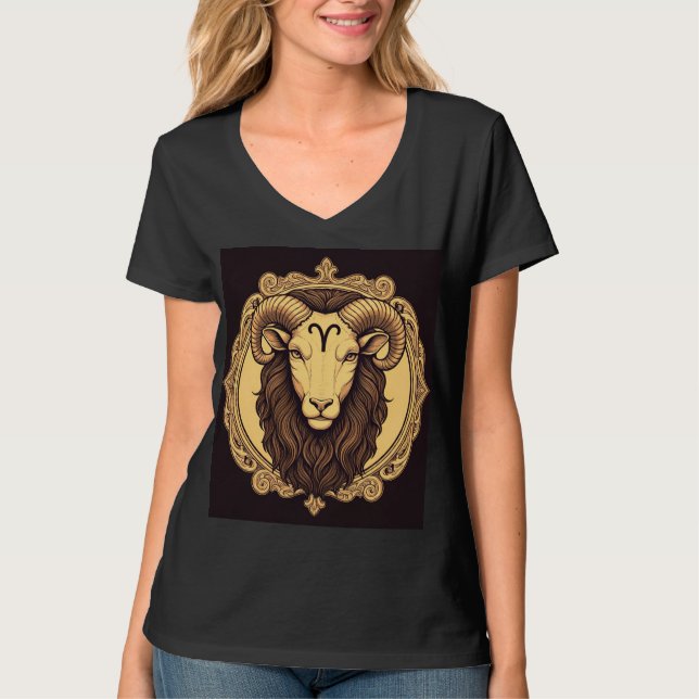 Camiseta Sinal de Zodíaco Aries design clássico Negro. (Frente)