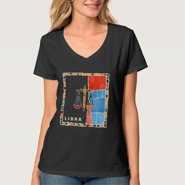Camiseta sinal do zodíaco Libra em mosaico - harmonia e equ (Frente)