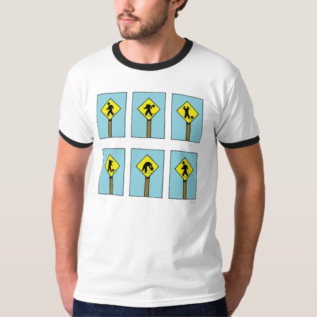 Camiseta Sinal Humorístico "Não Perca a Cabeça" Homem de Qu (Frente)