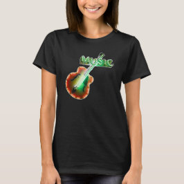 Camiseta Sinal Neon de Música de Guitarra Baixo Vintage em 