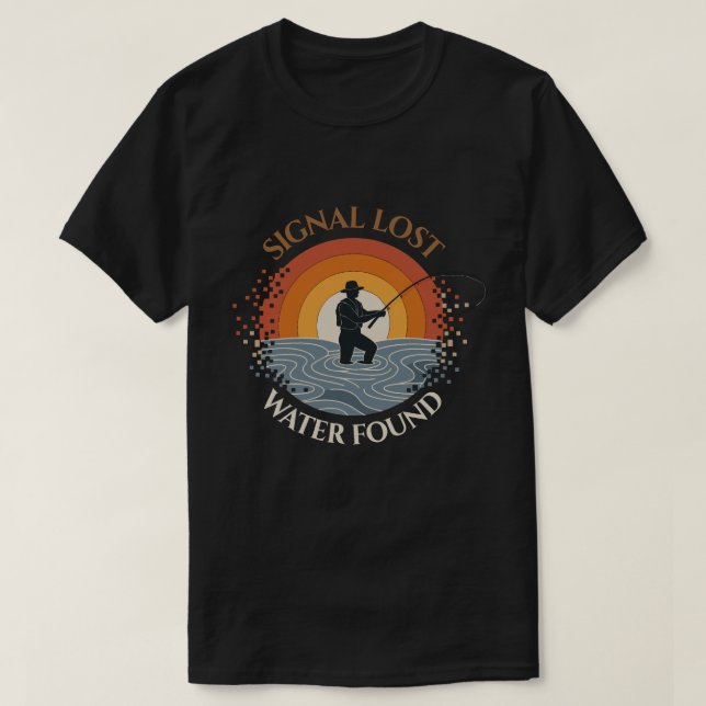 Camiseta Sinal Perdido Água Encontrada Piada de Pesca (Frente do Design)