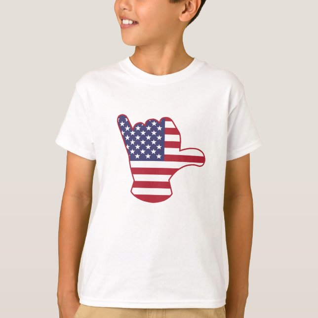 Camiseta Sinal Shaka com bandeira dos EUA (Frente)