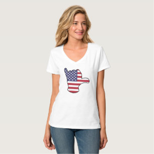 Camiseta Sinal Shaka com bandeira dos EUA