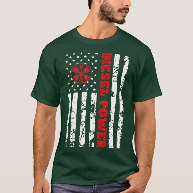 Camiseta Sinalizador americano de potência diesel Tons verm (Frente)