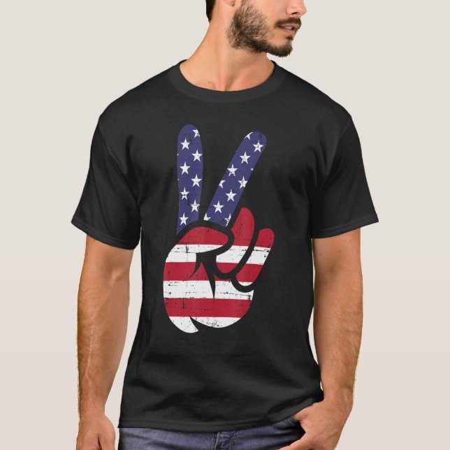 Camiseta Sinalizador Americano e Patriótico Sinal de Paz (Frente)