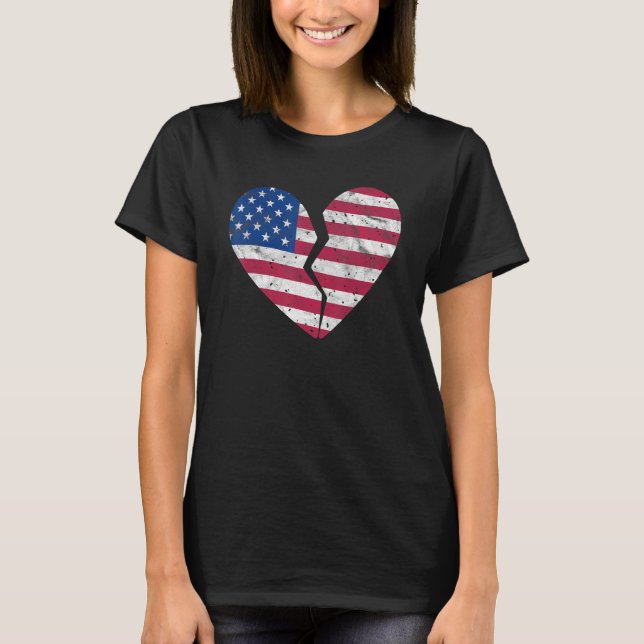 Camiseta Sinalizador Americano Quebrado Coração em Forma de (Frente)