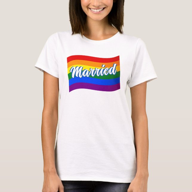 Camiseta Sinalizador arco-íris Casado casamento gay Orgulho (Frente)