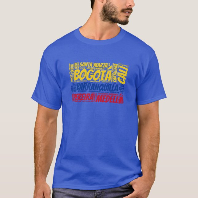 Camiseta Sinalizador Colômbia com Nomes de Cidade Arte de P (Frente)