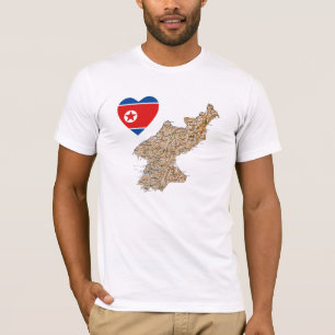 Camiseta Sinalizador da Coreia do Norte Heart and Map T-Shi