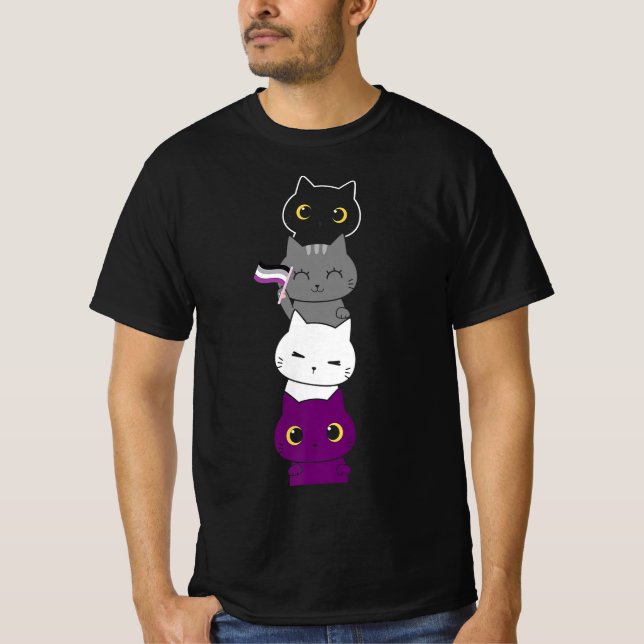 Camiseta Sinalizador de Asexualidade Gato de Gato de Gato D (Frente)