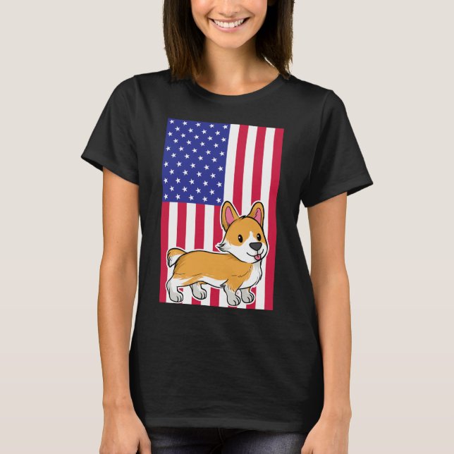 Camiseta Sinalizador de Corgi Dog Usa (Frente)