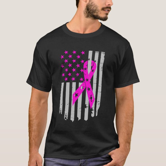 Camiseta Sinalizador de Faixa Rosa Guerreiro de Cancer de M (Frente)