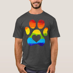 Camiseta Sinalizador de Impressão do Rainbow Dog Paw LGBTQ