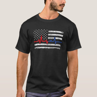 Camiseta Sinalizador de Linha Dourada e Vermelho Azul Fino