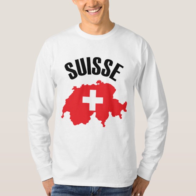 Camiseta Sinalizador de Mapa de Suiça do Suisse (Frente)