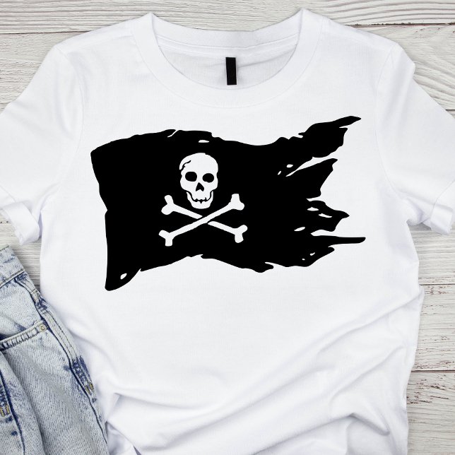 Camiseta Sinalizador de Pirata Branca e Preto Clássico (Criador carregado)